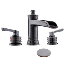 Load image into Gallery viewer, Fapully Oil Rubbed Bronze Bathroom Sink Faucet, Waterfall Bathroom Faucets 3 Hole, 8 Inch Widespread Bathroom Faucet with Pop-up Drain, 2-Handle Faucet for Bathroom Sink Vanity RV