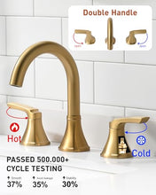 Load image into Gallery viewer, Fapully Bathroom Faucet 3 Hole, Brushed Gold 8 Inch Widespread Bathroom Sink Faucet with Pop-up Drain, Two-Handle Faucet for Bathroom Sink