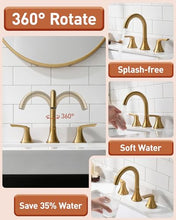 Load image into Gallery viewer, Fapully Bathroom Faucet 3 Hole, Brushed Gold 8 Inch Widespread Bathroom Sink Faucet with Pop-up Drain, Two-Handle Faucet for Bathroom Sink