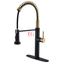 Load image into Gallery viewer, Fapully Touchless Kitchen Faucet with Pull Down Sprayer,Black and Gold Sensor Commercial Pull-Down Single Handle Kitchen Sink Faucet