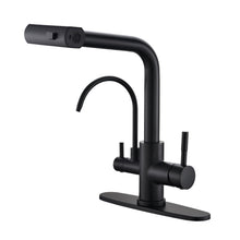 Load image into Gallery viewer, Fapully Pull-Down Kitchen Faucets, Matte Black 3 Way Kitchen Sink Faucet with Pull Down Sprayer and Drinking Water Faucet, Include Deck Plate for 1 or 3 Holes