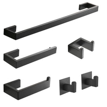 Load image into Gallery viewer, Fapully 23.6-Inch 6 Piece Bathroom Hardware Accessories Set Stainless Steel Wall Mounted Matte Black Include Towel Bar,Hand Towel Holder,Toilet Paper Holder,Robe Towel Hook,Coat Hook,Towel bar Set.