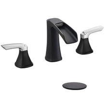 Load image into Gallery viewer, Fapully Bathroom Faucet 3 Hole, Waterfall 8 Inch Widespread Bathroom Sink Faucet with Pop-up Drain, Two-Handle Faucet for Bathroom Sink Matte Black&Chrome