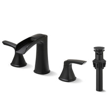 Load image into Gallery viewer, Fapully Black Bathroom Faucet 3 Hole, Waterfall 8 Inch Widespread Bathroom Sink Faucet with Pop-up Drain, Two-Handle Faucet for Bathroom Sink