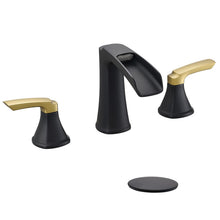 Load image into Gallery viewer, Fapully Bathroom Faucet 3 Hole, Waterfall 8 Inch Widespread Bathroom Sink Faucet with Pop-up Drain, Matte Black&Gold Two-Handle Faucets for Bathroom Sink