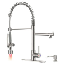 Load image into Gallery viewer, Fapully Commercial Kitchen Faucets with Pull Down Sprayer Brushed Nickel LED Single Handle Faucet for Kitchen Sink, Kitchen Faucet with Soap Dispenser and Deck Plack for 4 Hole