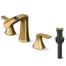 Load image into Gallery viewer, Fapully Brushed Gold Bathroom Faucet 3 Hole, Waterfall 8 Inch Widespread Bathroom Sink Faucet with Pop-up Drain, Two-Handle Faucet for Bathroom Sink