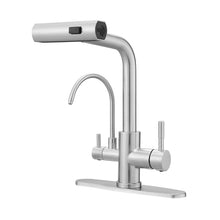 Load image into Gallery viewer, Fapully Pull-Down Kitchen Faucets, 3 Way Kitchen Sink Faucet with Pull Down Sprayer and Drinking Water Faucet, Include Deck Plate for 1 or 3 Holes Brushed Nickel