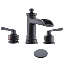 Load image into Gallery viewer, Fapully Matte Black Bathroom Sink Faucet, Waterfall Bathroom Faucets 3 Hole, 8 Inch Widespread Bathroom Faucet with Pop-up Drain, 2-Handle Faucet for Bathroom Sink Vanity RV