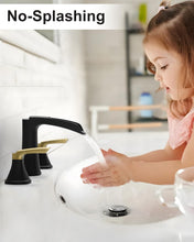 Load image into Gallery viewer, Fapully Bathroom Faucet 3 Hole, Waterfall 8 Inch Widespread Bathroom Sink Faucet with Pop-up Drain, Matte Black&Gold Two-Handle Faucets for Bathroom Sink