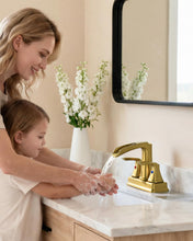 Load image into Gallery viewer, Fapully Bathroom Faucet, Waterfall Bathroom Sink Faucet Widespread, 4 Inch Centerset Brushed Gold Faucet for Bathroom Sink with Pop-up Drain