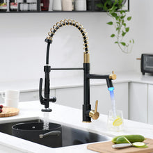 Load image into Gallery viewer, Fapully LED Kitchen Faucet with Pull Down Sprayer,Black&Gold Commercial Kitchen Faucet for Kitchen Sink