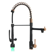 Load image into Gallery viewer, Fapully Commercial Single Handle Pull Down Sprayer Black&Rose Gold Kitchen Faucet,Kitchen Sink Faucet with LED Light
