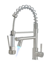 Load image into Gallery viewer, Contemporary Kitchen Sink Faucet with Pull Down Sprayer Single Handle Kitchen Faucet with Led Light Two Spout,Brushed Nickel