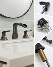 Load image into Gallery viewer, Fapully Oil Rubbed Bronze Bathroom Faucet 3 Hole, Waterfall 8 Inch Two-Handle Widespread Bathroom Sink Faucet with Pop-up Drain