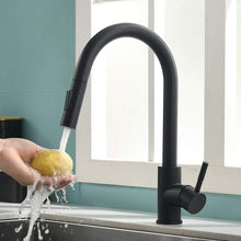 Load image into Gallery viewer, Modern Pull Down Kitchen Faucet Solid Brass Single Handle Black Kitchen Sink Faucet with Pull Out Sprayer