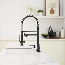 Load image into Gallery viewer, Fapully Commercial Pull Down Kitchen Sink Faucet with Sprayer Matte Black Single Handle Faucets for Kitchen Sink, Kitchen Faucet with Soap Dispenser and Deck Plack for 4 Hole