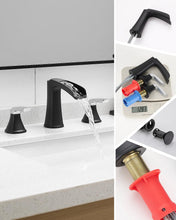 Load image into Gallery viewer, Fapully Bathroom Faucet 3 Hole, Waterfall 8 Inch Widespread Bathroom Sink Faucet with Pop-up Drain, Two-Handle Faucet for Bathroom Sink Matte Black&Chrome