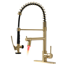 Load image into Gallery viewer, Fapully LED Kitchen Faucet with Pull Down Sprayer,Brushed Gold Commercial Kitchen Sink Faucet with Deck Plate