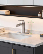 Load image into Gallery viewer, Fapully Bathroom Faucets Brushed Nickel, Modern Waterfall Bathroom Sink Faucet with Single Handle for 1 or 3 Holes, Vanity Faucet with Deck Plate and Drain