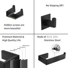 Load image into Gallery viewer, Fapully 23.6-Inch 6 Piece Bathroom Hardware Accessories Set Stainless Steel Wall Mounted Matte Black Include Towel Bar,Hand Towel Holder,Toilet Paper Holder,Robe Towel Hook,Coat Hook,Towel bar Set.