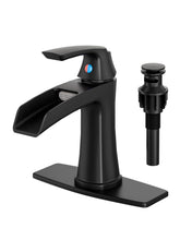 Load image into Gallery viewer, Fapully Bathroom Faucets Matte Black, Modern Waterfall Bathroom Sink Faucet with Single Handle for 1 or 3 Holes, Vanity Faucet with Deck Plate and Drain