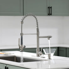Load image into Gallery viewer, Fapully Commercial Pull Down Kitchen Sink Faucet with Sprayer Brushed Nickel Single Handle Faucets for Kitchen Sink, Kitchen Faucet with Soap Dispenser and Deck Plack for 4 Hole