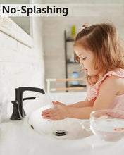 Load image into Gallery viewer, Fapully Black Bathroom Faucet 3 Hole, Waterfall 8 Inch Widespread Bathroom Sink Faucet with Pop-up Drain, Two-Handle Faucet for Bathroom Sink
