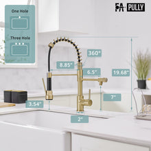 Load image into Gallery viewer, Brushed Gold Kitchen Faucet with Pull Down Sprayer, Single Handle Commercial Brass Kitchen Sink Faucets with 3 Way Drinking Kitchen Faucet, for Water Filtration System or Pot Filler Faucet in Gold