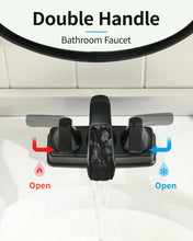 Load image into Gallery viewer, Fapully Matte Black Bathroom Faucet, Waterfall Bathroom Sink Faucet Widespread, 4 Inch Centerset Faucet for Bathroom Sink with Pop-up Drain