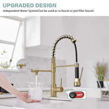 Load image into Gallery viewer, Brushed Gold Kitchen Faucet with Pull Down Sprayer, Single Handle Commercial Brass Kitchen Sink Faucets with 3 Way Drinking Kitchen Faucet, for Water Filtration System or Pot Filler Faucet in Gold