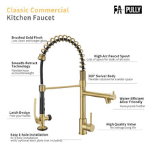 Load image into Gallery viewer, Brushed Gold Kitchen Faucet with Pull Down Sprayer, Commercial Brass Kitchen Faucet Single Handle Spring Faucets for Kitchen Sink Fapully