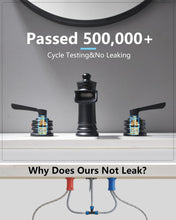 Load image into Gallery viewer, Fapully Matte Black Bathroom Sink Faucet, Waterfall Bathroom Faucets 3 Hole, 8 Inch Widespread Bathroom Faucet with Pop-up Drain, 2-Handle Faucet for Bathroom Sink Vanity RV