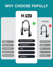 Load image into Gallery viewer, Fapully Black Kitchen Faucet, Commercial Kitchen Faucet with Pull Down Sprayer, Single Handle Spring Kitchen Sink Faucet with Sprayer, Robinet de Cuisine