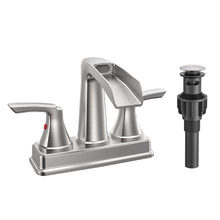 Load image into Gallery viewer, Fapully Bathroom Faucet, Waterfall Bathroom Sink Faucet Widespread, 4 Inch Centerset Brushed Nickel Faucet for Bathroom Sink with Pop-up Drain