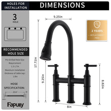 Load image into Gallery viewer, Fapully Bridge Kitchen Faucet with Pull Down Sprayer Matte Black