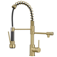 Load image into Gallery viewer, Brushed Gold Kitchen Faucet with Pull Down Sprayer, Single Handle Commercial Brass Kitchen Sink Faucets with 3 Way Drinking Kitchen Faucet, for Water Filtration System or Pot Filler Faucet in Gold