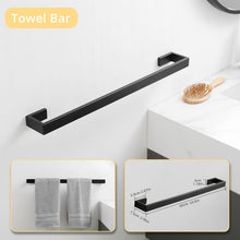 Load image into Gallery viewer, Fapully 23.6-Inch 6 Piece Bathroom Hardware Accessories Set Stainless Steel Wall Mounted Matte Black Include Towel Bar,Hand Towel Holder,Toilet Paper Holder,Robe Towel Hook,Coat Hook,Towel bar Set.