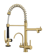 Load image into Gallery viewer, Fapully Commercial 3 Way Kitchen Faucets with Pull Down Sprayer and Water Filler,3 in 1 Kitchen Sink Faucet with Drinking Water Faucet Brushed Gold