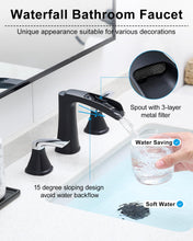Load image into Gallery viewer, Fapully Bathroom Faucet 3 Hole, Waterfall 8 Inch Widespread Bathroom Sink Faucet with Pop-up Drain, Two-Handle Faucet for Bathroom Sink Matte Black&Chrome