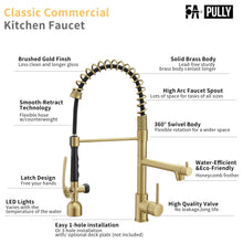 Load image into Gallery viewer, Fapully Single Handle High Arc Brushed Gold Pull Down Kitchen Faucet LED,Single Level Kitchen Sink Faucets with Pull Down Sprayer