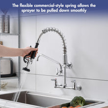 Load image into Gallery viewer, Fapully Kitchen Faucet with Pull Down Sprayer, Commercial 8 Inch Center Wall Mount Kitchen Sink Faucet with Pre-Rinse Sprayer, Chrome 21‘’ Height Commercial Faucets with 10.2'' Add-on Swing Spout