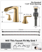 Load image into Gallery viewer, Fapully Brushed Gold Bathroom Faucet 3 Hole, Waterfall 8 Inch Widespread Bathroom Sink Faucet with Pop-up Drain, Two-Handle Faucet for Bathroom Sink