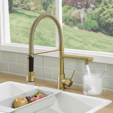 Load image into Gallery viewer, Fapully Commercial Pull Down Kitchen Faucets with Sprayer,Single Handle Spring Brushed Gold Kitchen Sink Faucet