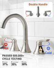 Load image into Gallery viewer, Fapully Bathroom Faucet 3 Hole, Brushed Nickel 8 Inch Widespread Bathroom Sink Faucet with Pop-up Drain, Two-Handle Faucet for Bathroom Sink