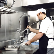 Load image into Gallery viewer, Fapully Kitchen Faucet with Pull Down Sprayer, Commercial Wall Mount Kitchen Sink Faucet with Pre-Rinse Sprayer, Chrome 8 Inch Center 25‘’ Height Commercial Sink Faucets with 12'' Swing Spout