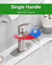 Load image into Gallery viewer, Fapully Bathroom Faucets Brushed Nickel, Modern Waterfall Bathroom Sink Faucet with Single Handle for 1 or 3 Holes, Vanity Faucet with Deck Plate and Drain