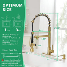 Load image into Gallery viewer, Fapully Commercial Kitchen Faucets with Pull Down Sprayer Brushed Gold LED Single Handle Faucet for Kitchen Sink, Kitchen Faucet with Soap Dispenser and Deck Plack for 4 Hole