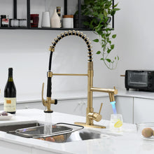 Load image into Gallery viewer, Fapully LED Kitchen Faucet with Pull Down Sprayer,Brushed Gold Commercial Kitchen Sink Faucet with Deck Plate