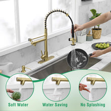 Load image into Gallery viewer, Fapully Commercial Kitchen Sink Faucet with Pull Down Sprayer Brushed Gold Single Handle Faucets for Kitchen Sink, Kitchen Faucet with Soap Dispenser and Deck Plack for 4 Hole
